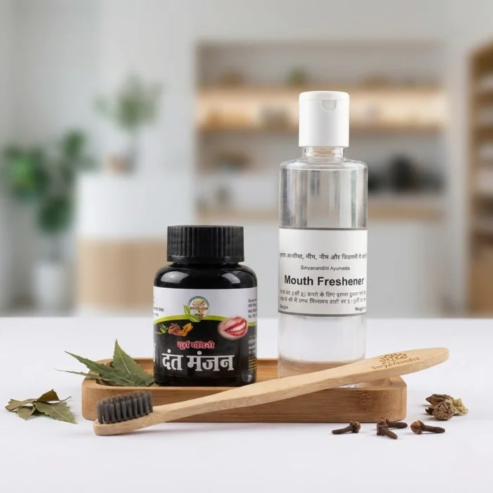 Oral Care Combo: 1 Ayurvedic Dantmanjan 70g + 1 Mouth Freshner 200ml + 1 Bamboo Toothbrush